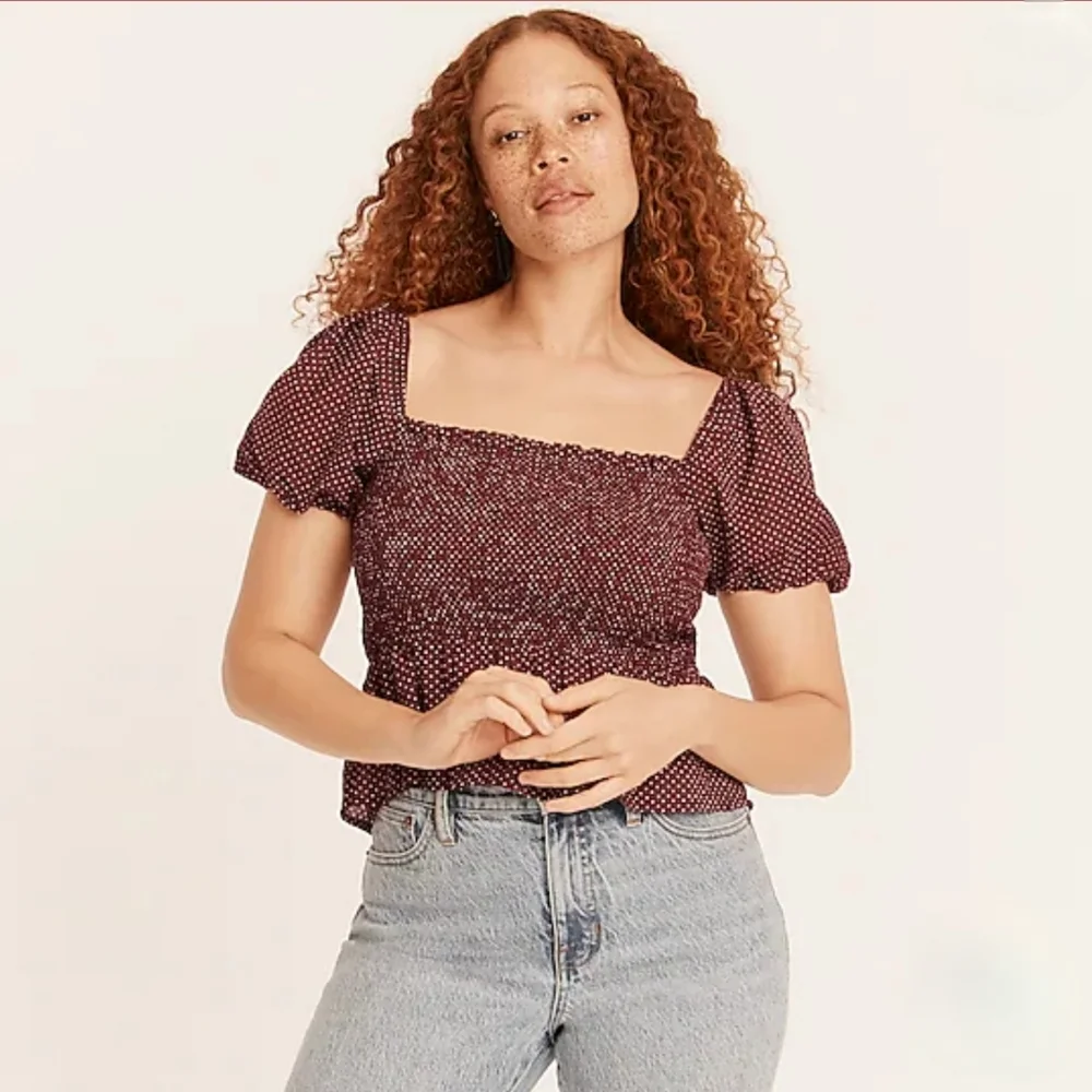 NWT J Crew Squareneck smocked cotton voile top in dot - Picture 2 of 6